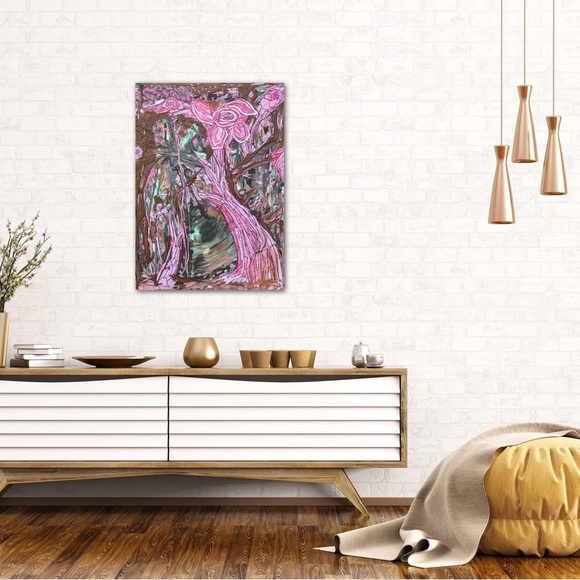 Wild Flowers fantasy pink large flower, medium size original, art painting - Picture 1 of 4